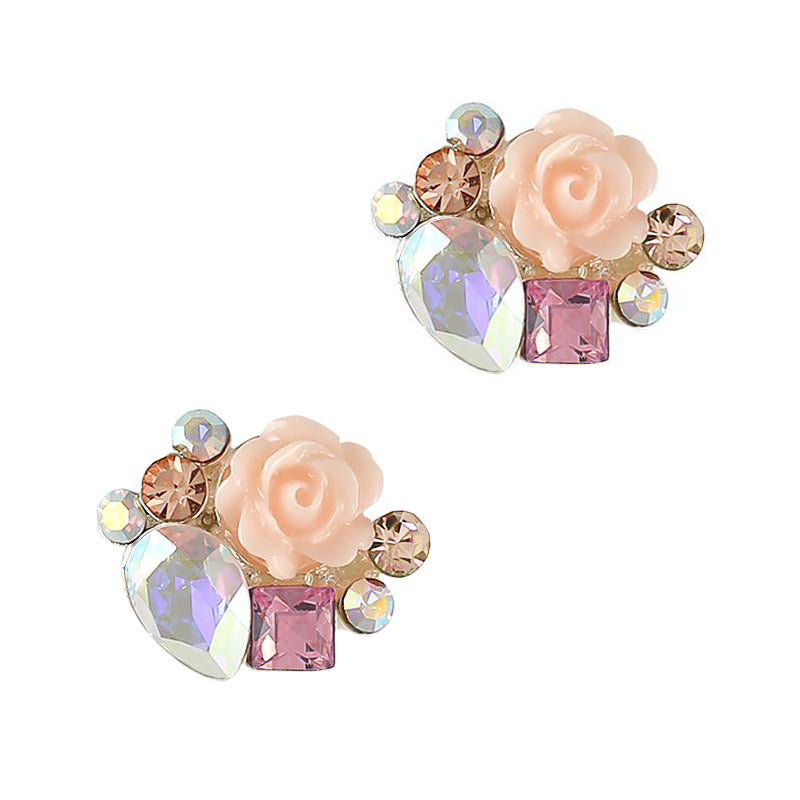  Garden Rose Drop / Swarovski Charm / Silver / Pink 