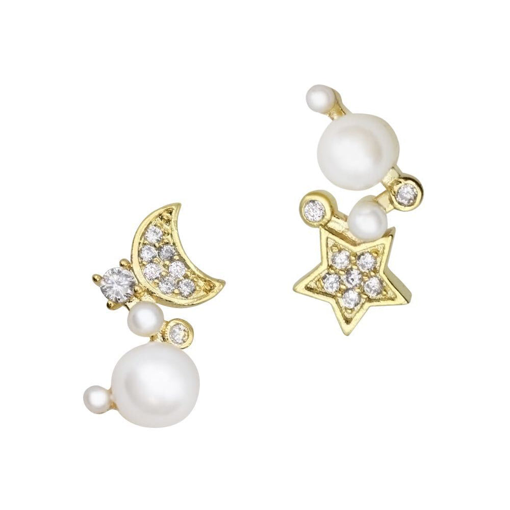  Star & Moon / Zircon Charm / Gold 