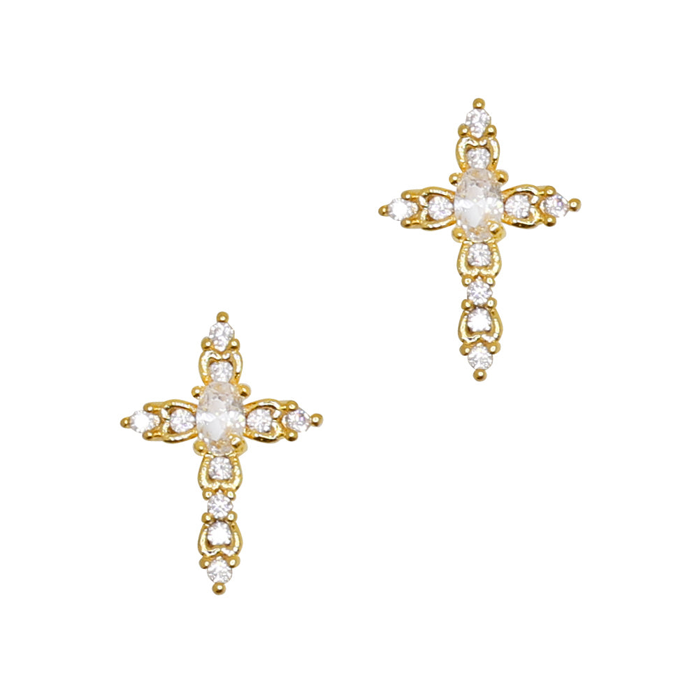  Ornate Cross / Zircon Charm / Gold 