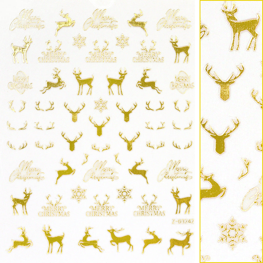  Holiday Gold Nail Art Sticker / Reindeer & Antler 