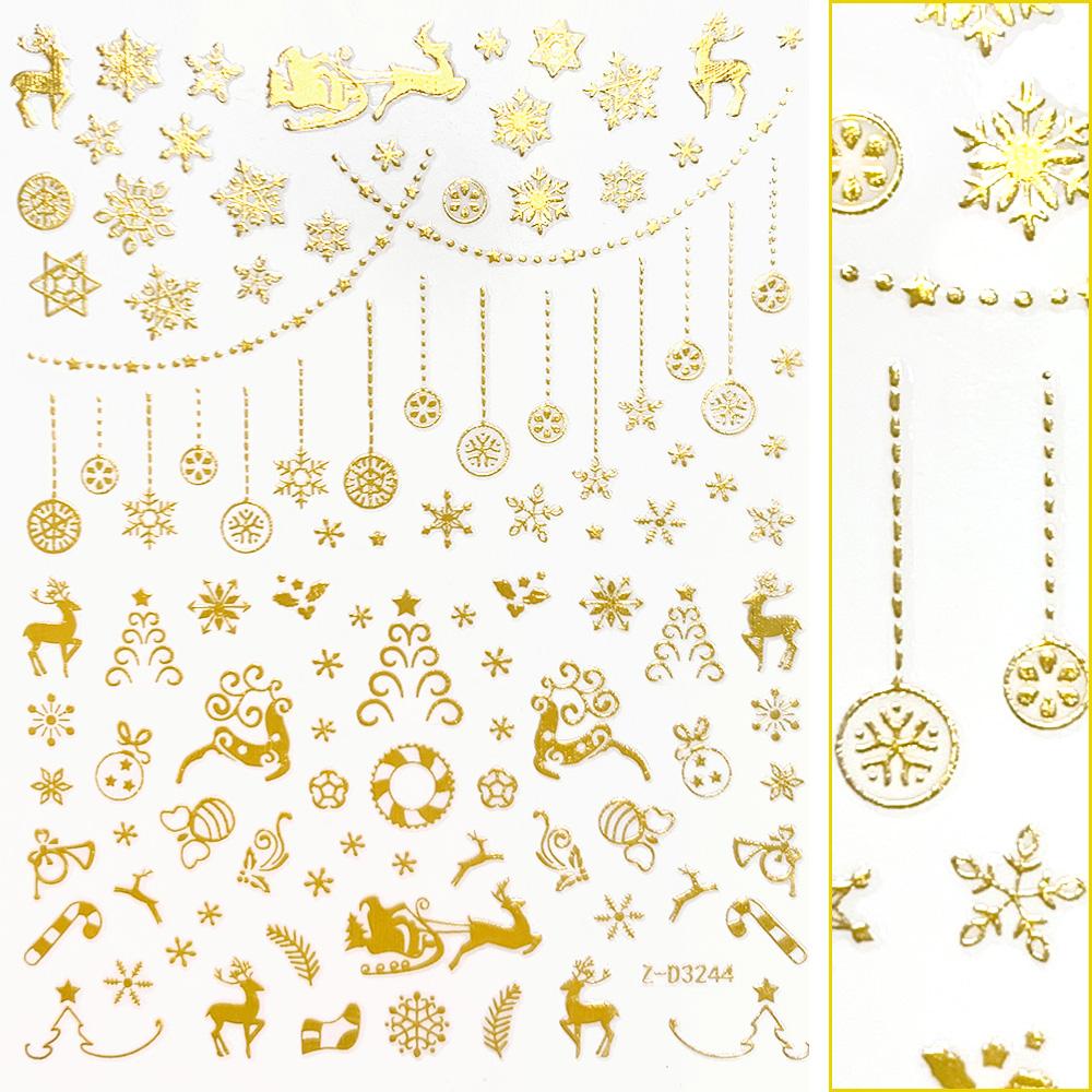  Holiday Gold Nail Art Sticker / Snowflakes & Baubles 