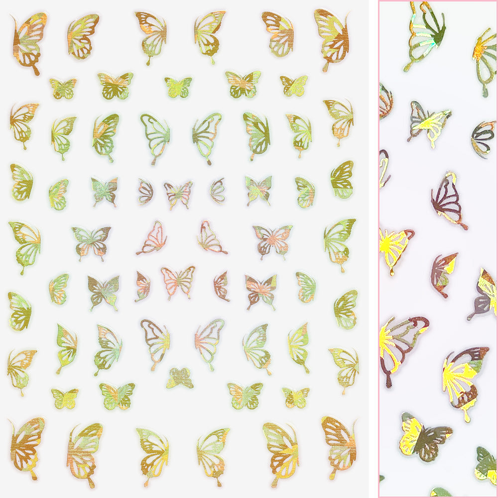  Holographic Butterfly Nail Art Sticker / Wings / Gold 