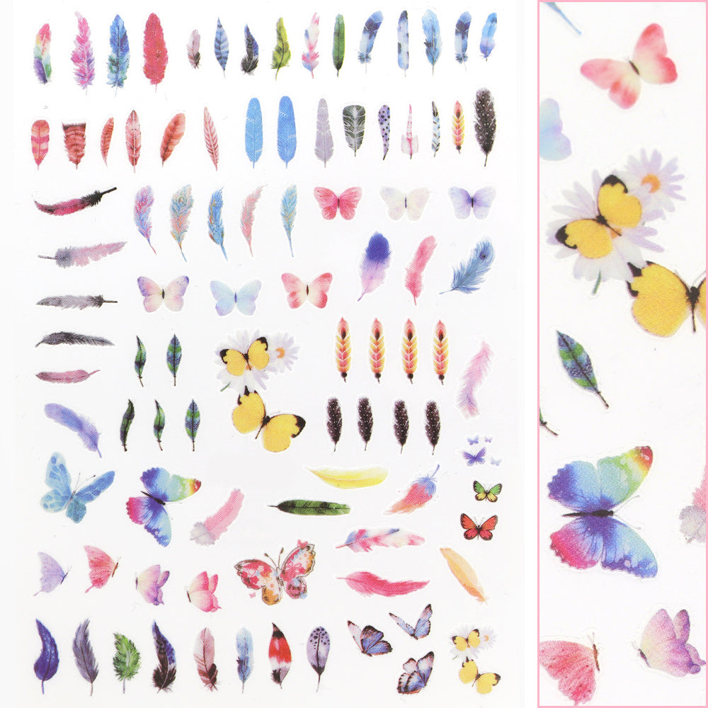  Trendy Butterfly Nail Art Sticker / Feather 