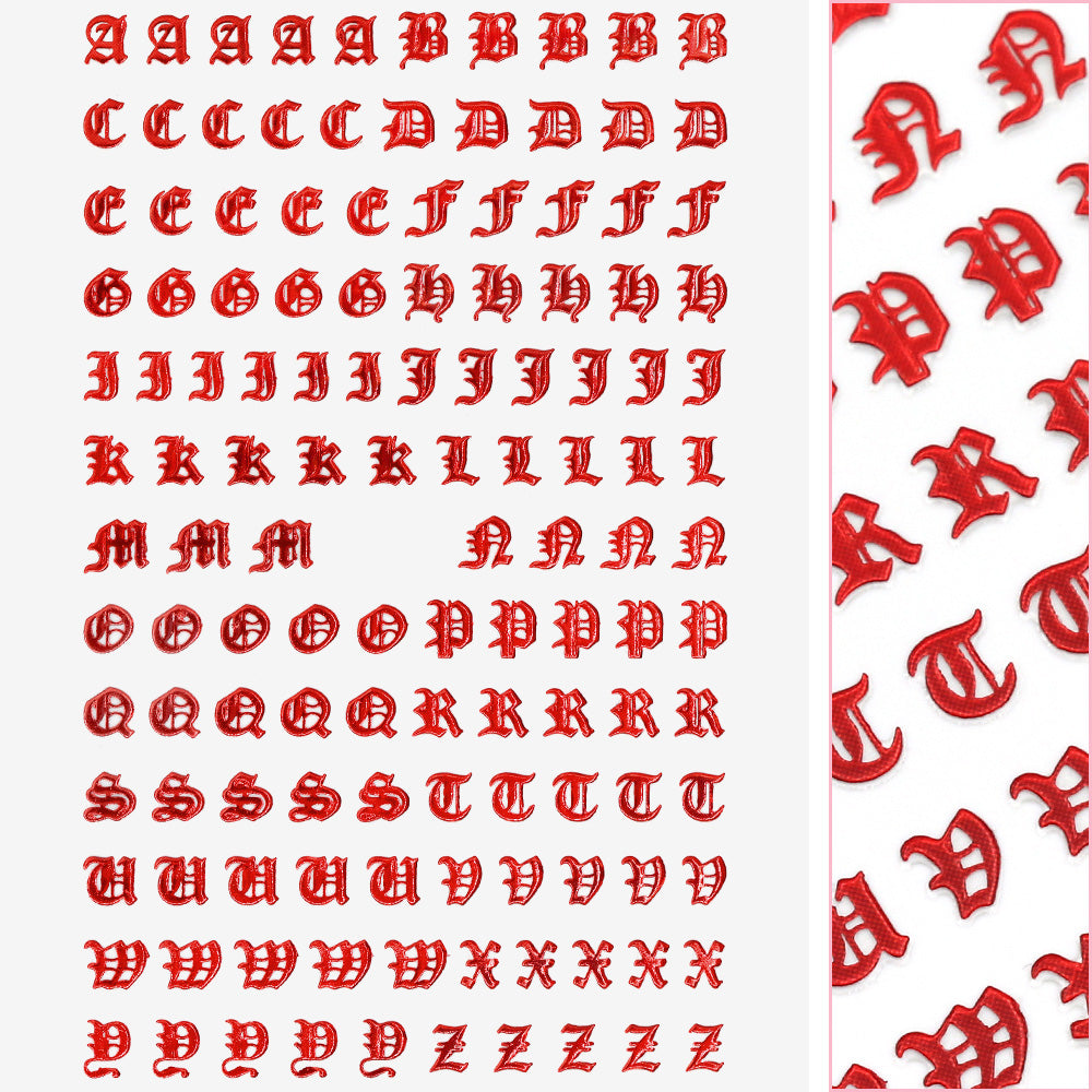  Blackletter Nail Art Sticker / Red Metallic 