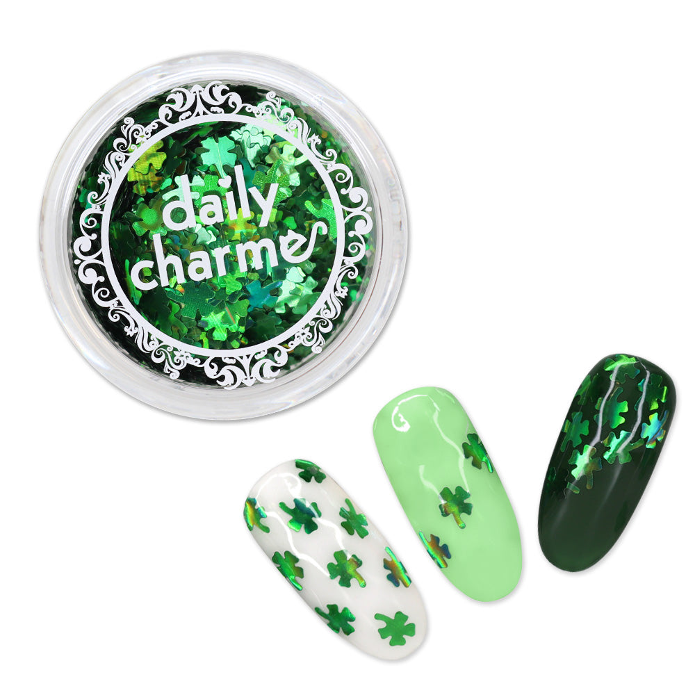 Lucky Clover Glitter Green Holographic Daily Charme