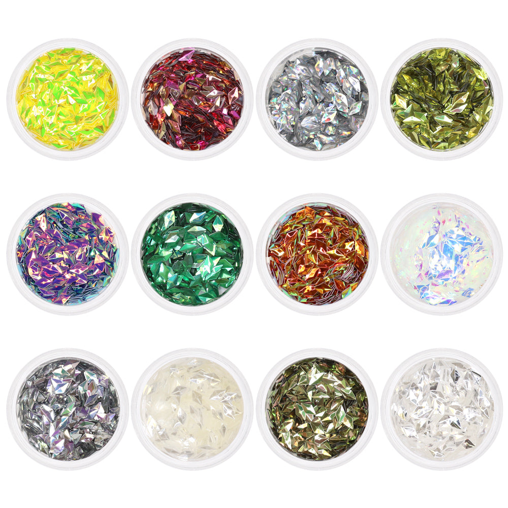  Colorful Iridescent AB Diamond Glitter Set / 12 Jars 