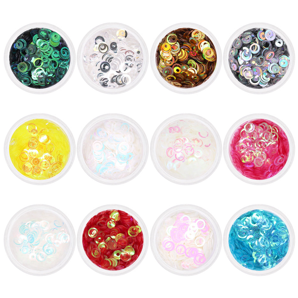  Iridescent Holographic Bubble Rings Glitter Mix / 12 Jars 