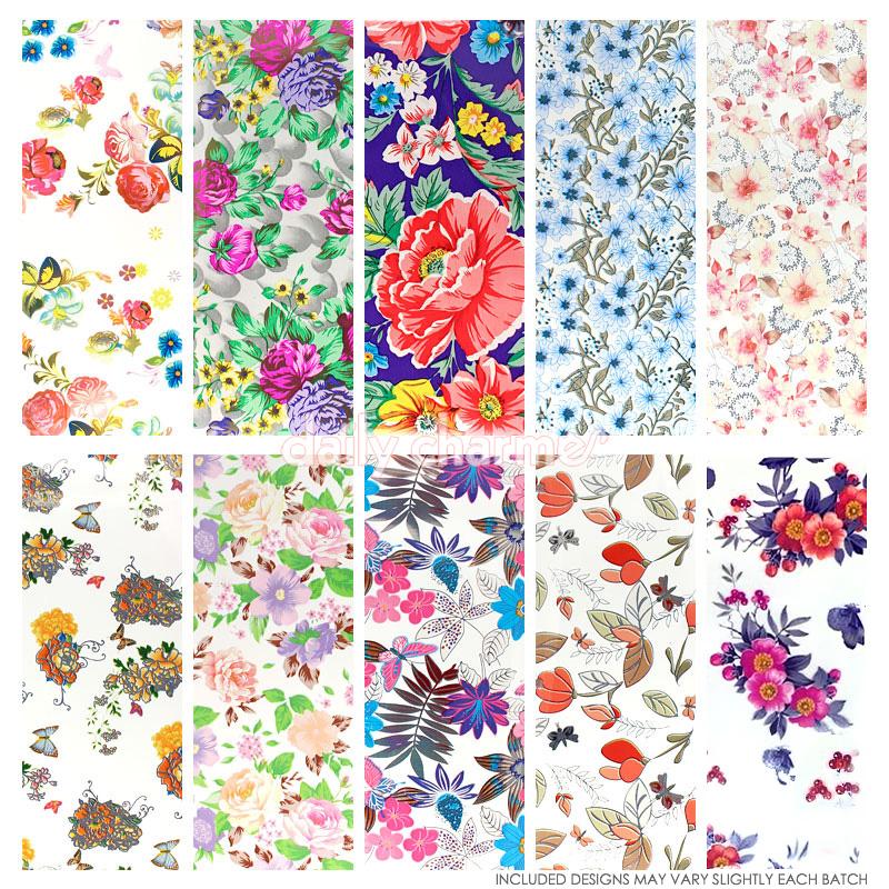  Nail Art Foil Paper Bundle / Floral / 10 Designs / 100 Pieces 