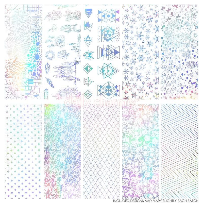  Nail Art Foil Paper Bundle / Holographic / 10 Designs / 100 Pieces 