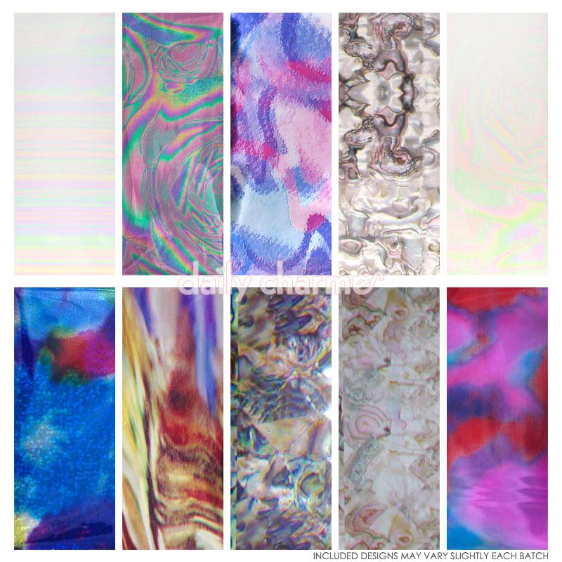  Nail Art Foil Paper Bundle / Texture / 10 Designs / 100 Pieces 