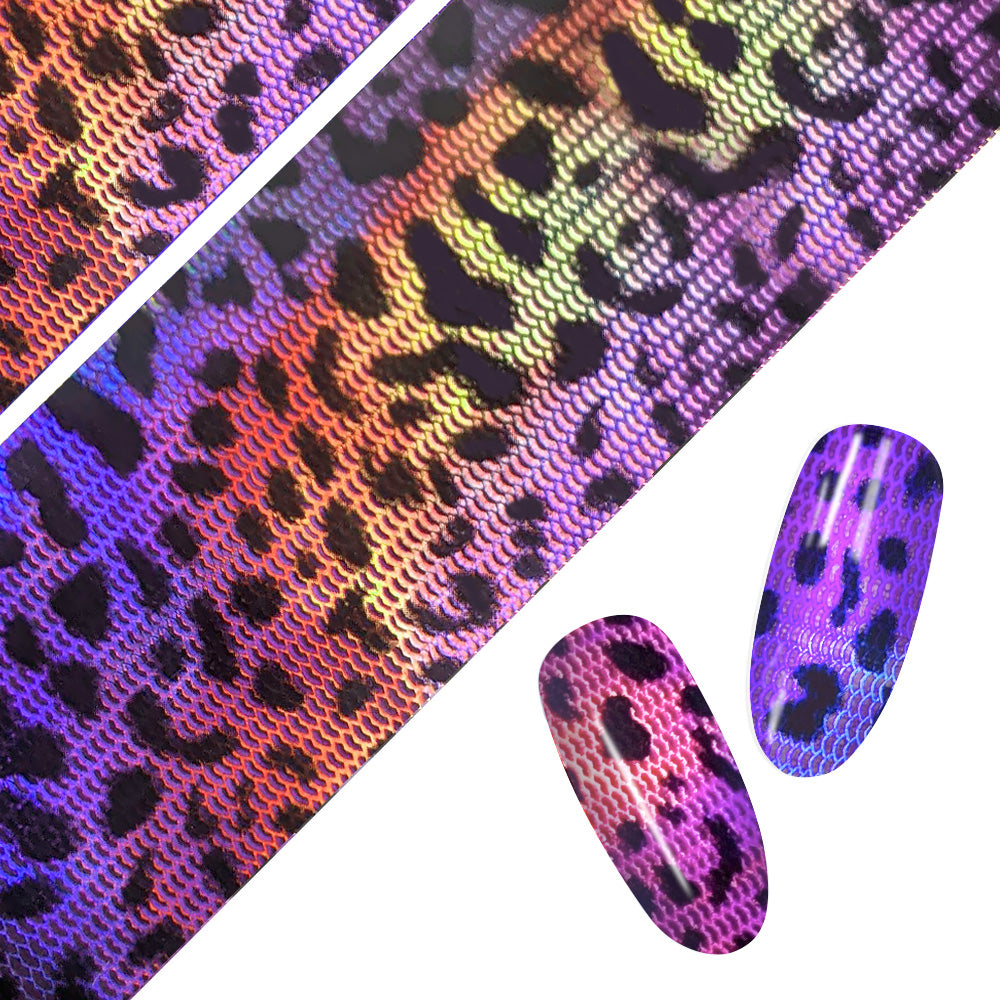  Nail Art Foil Paper / Holo Leopard Print / Purple 