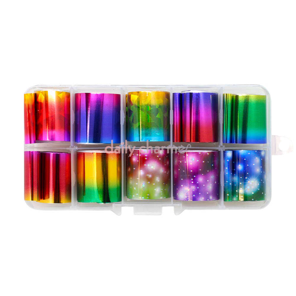  Nail Art Foil Box / 10 Colors / Rainbow Galaxy 