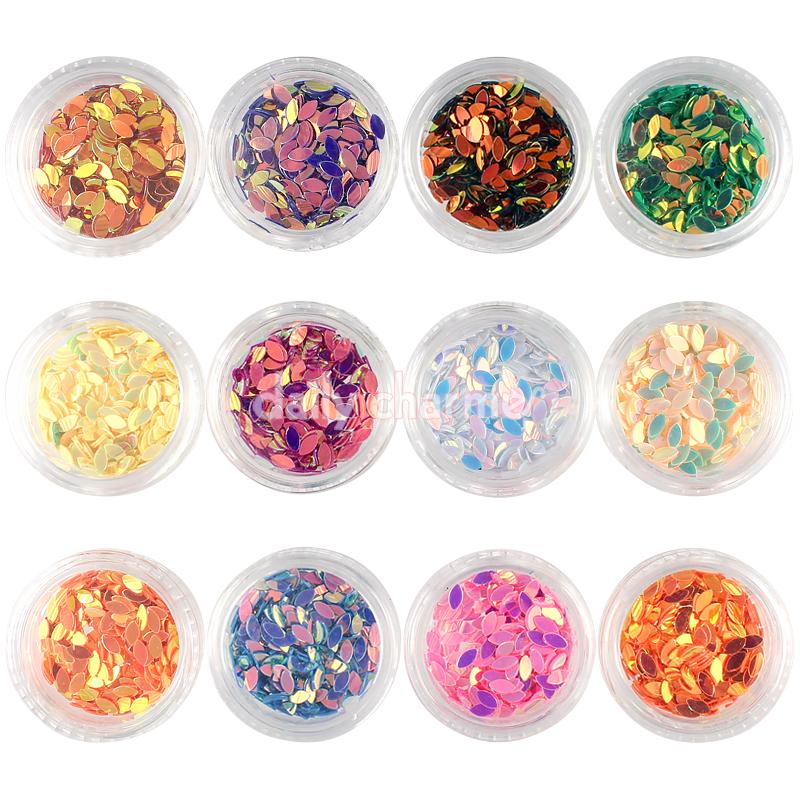  Colorful Iridescent AB Marquise Glitter Set / 12 Jars 