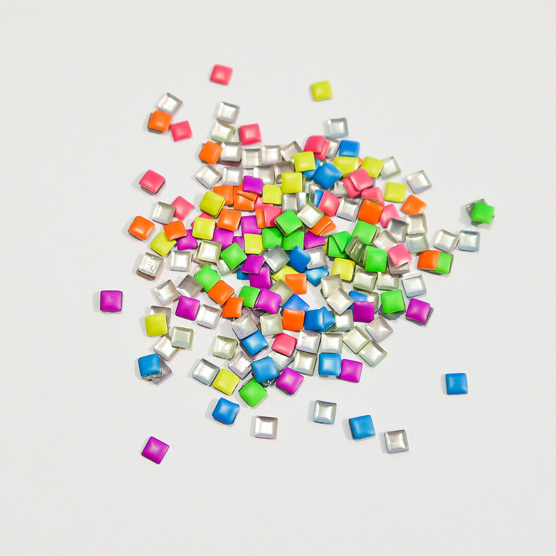  Neon Rainbow 3mm Square Studs 