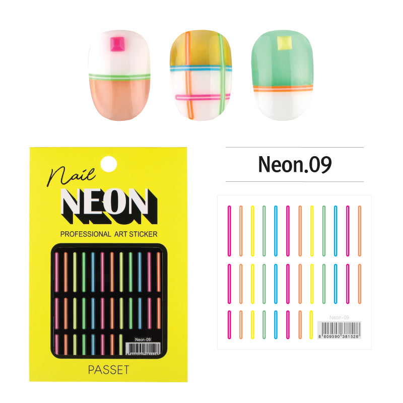  Passet Neon Nail Art Sticker / Rainbow Stripes 