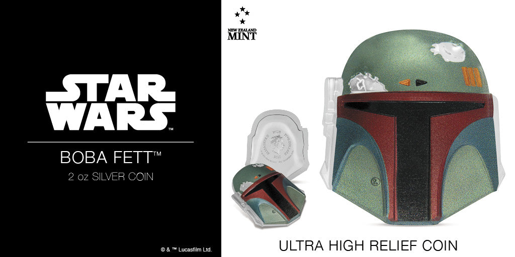 Boba Fett™ Coloured Helmet 2oz Ultra High Relief Silver Coin