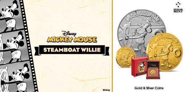 Disney Steamboat Willie Silver and Gold coins