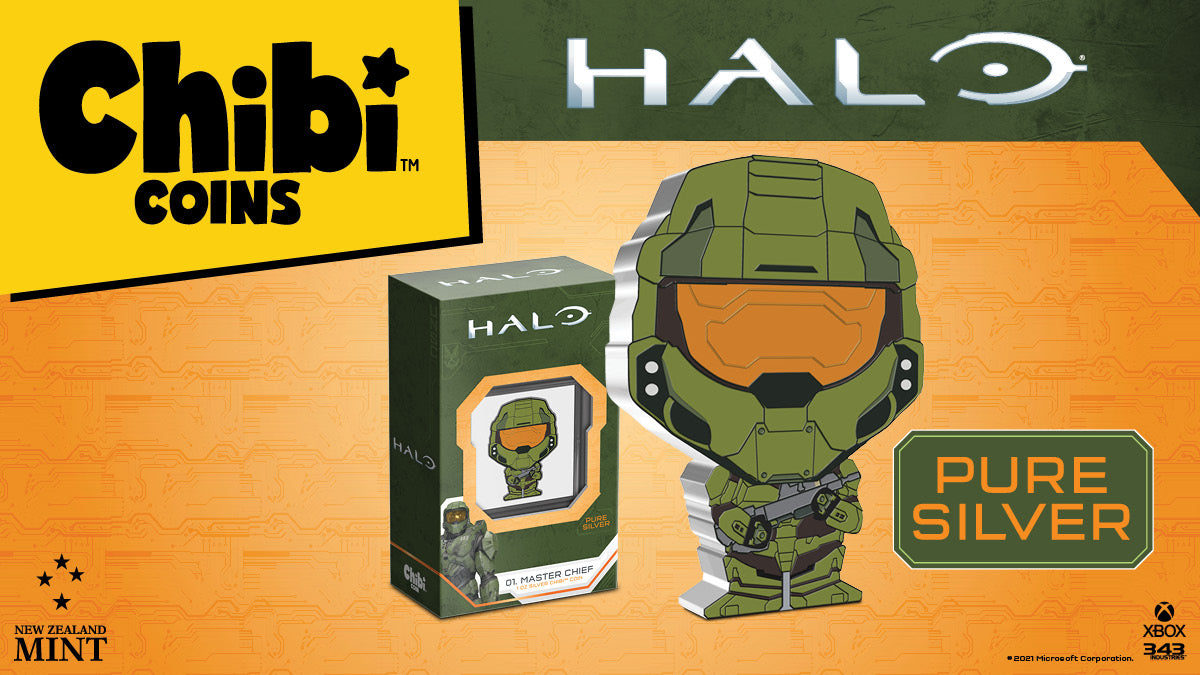 Officially licensed by Microsoft and made from 1oz of pure silver, this Chibi™Coin features the legendary super-soldier the Master Chief. The coin has been shaped and coloured in the Chibi art style to mimic the iconic hero from the Halo franchise.