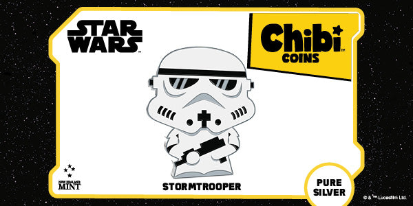 This collectible Chibi® Coin is made from 1oz of pure silver that has been shaped and coloured in black and white to represent the Stormtrooper. It is a legal tender coin, with the effigy of Queen Elizabeth II engraved on the opposite side.