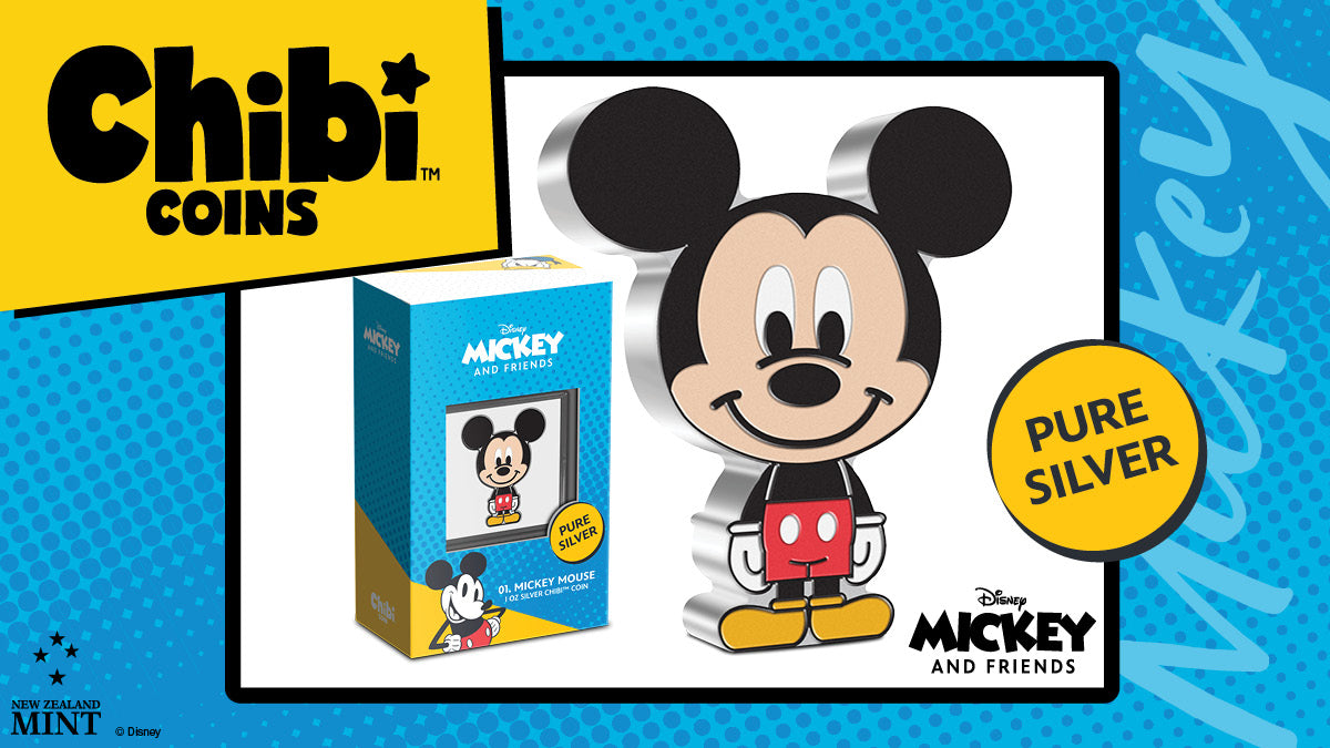 Our Chibi® Coin Collection expands to feature the affable Disney character, Mickey Mouse. This 1oz of pure collectible silver has been shaped and coloured to represent the timeless original. Learn more…
