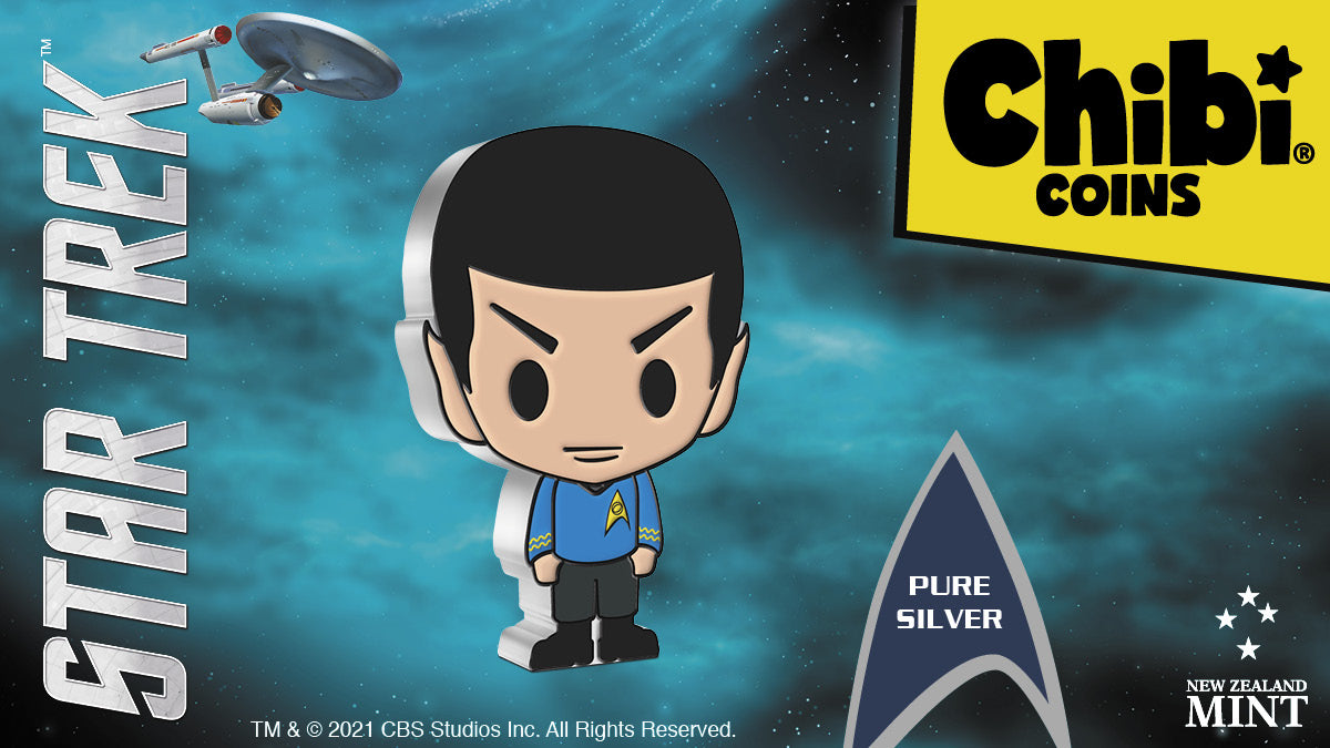 Made from 1oz pure silver, this Star Trek collectible coin has been designed to embody Spock right down to his blue uniform and pointed Vulcan ears and eyebrows! Certificate of Authenticity included! A must for Trek fans!