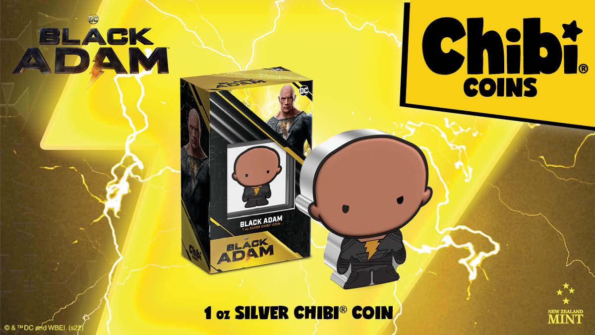 Hot on the heels of the smash hit movie is this 1oz pure silver Chibi® Coin featuring one of DC’s most formidable characters, BLACK ADAM™! It is coloured and shaped to show the anti-hero’s iconic black and gold suit.