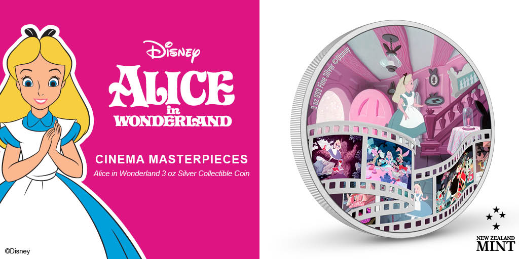 Disney fans… the latest coin in our Disney Cinema Masterpieces series will have you smiling like the Cheshire Cat! Made of 3oz pure silver, this memento transports you right back to the magical adventure of Alice in Wonderland!