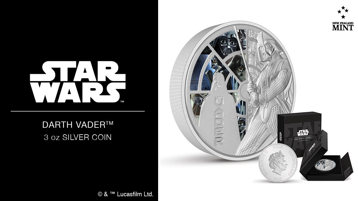 Darth Vader™ returns! The Empire™’s tyrannical hand makes a huge statement in 3oz of pure silver. With a 55mm diameter, this oversized coin has room for a multitude of images of the villainous Vader - the main one being a powerful rendition of Darth.