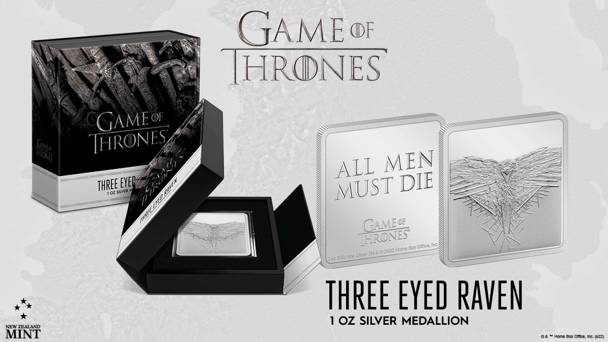 This second release in the Games of Thrones™ Collection is made with 1oz of silver and showcases the Three Eyed Raven. He was a powerful and ancient greenseer who could sense the past, present, and future through visions.