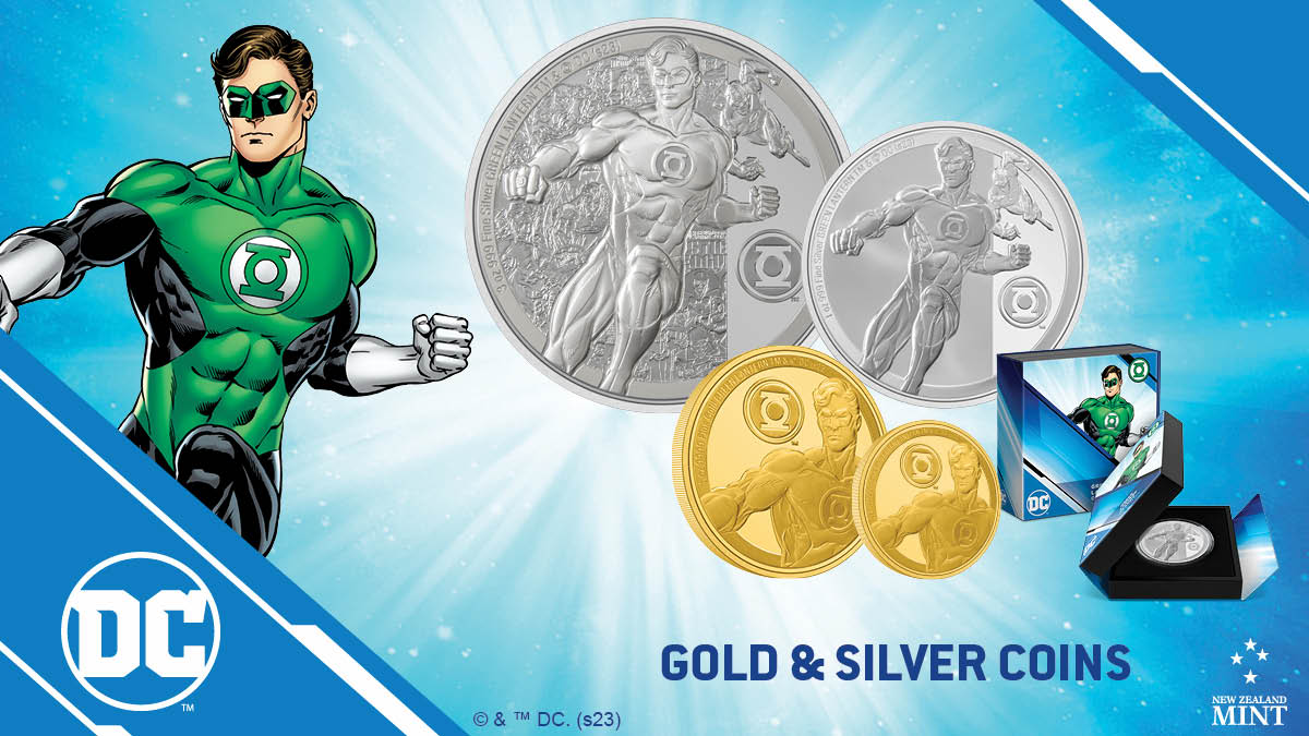 Each pure silver and gold coin is fully engraved to show GREEN LANTERN standing strong, with his emblem on the side. They also include added relief and texture for contrast. As legal tender, the Public Seal of Niue is displayed on the obverse,