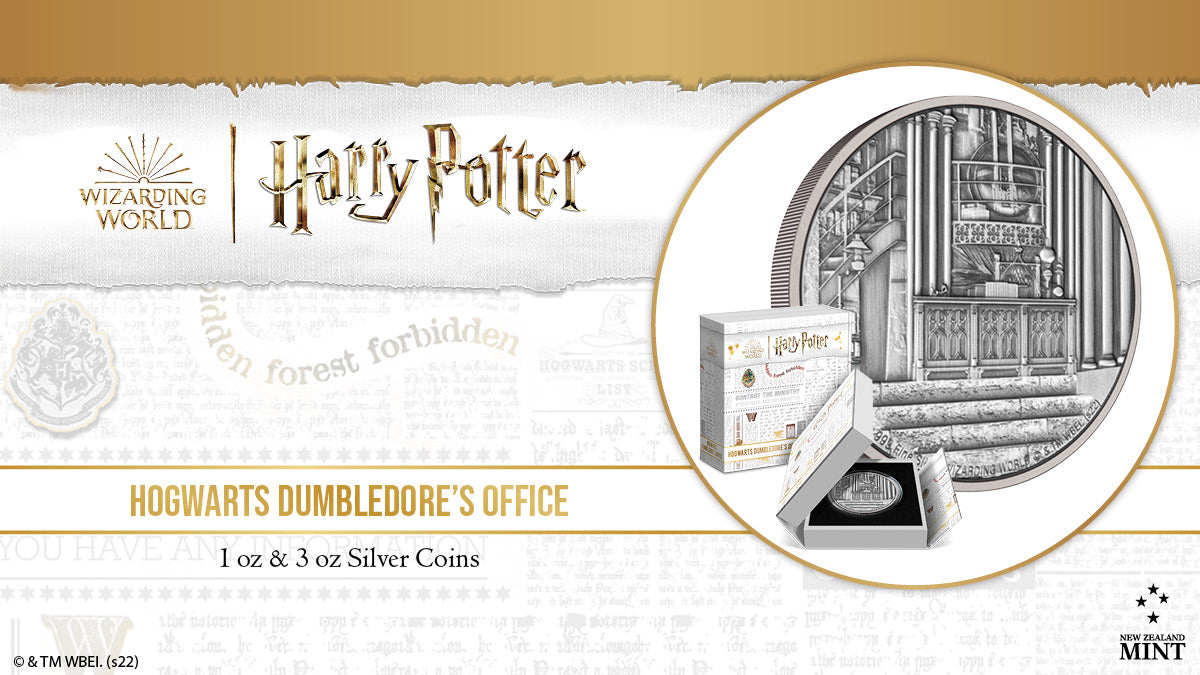 In need of some magic? Be inspired by the world of HARRY POTTER™ with these charming pure silver coins showcasing Dumbledore’s office in Hogwarts™ Castle! Both coins are fully engraved and antiqued and feature some light relief.