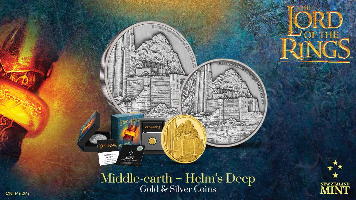 these fantastic collectibles showcase the great fortress; Hornburg in Helm’s Deep. The 3oz pure silver coin shows the wider landscape of the mighty stronghold with a closer view shown in the 1oz silver and ¼oz gold coins!