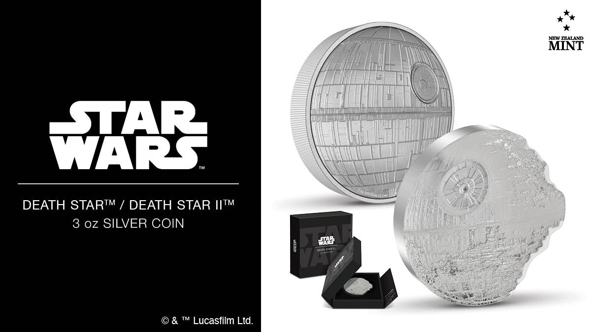 Made from a weighty 3oz pure silver coins. These compelling coins are fully engraved in fine detail, with a frosted finish and added relief. The Death Star II™, in particular, shows the grand weapon during its rebuild.