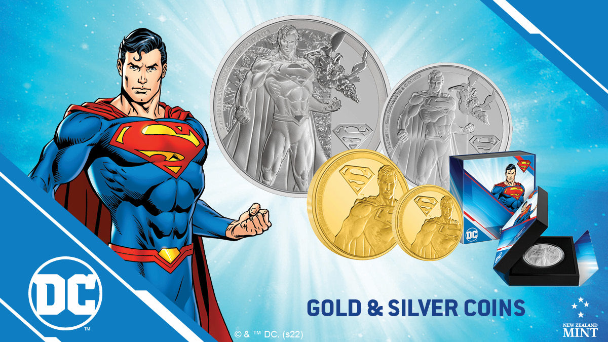 Minted in pure silver and pure gold, these limited-edition MAN OF STEEL™ coins picture the super hero himself in his classic heroic SUPERMAN pose, accompanied by his iconic “S” shield. The largest in the series, a 3oz silver coin, has a 55mm diameter.