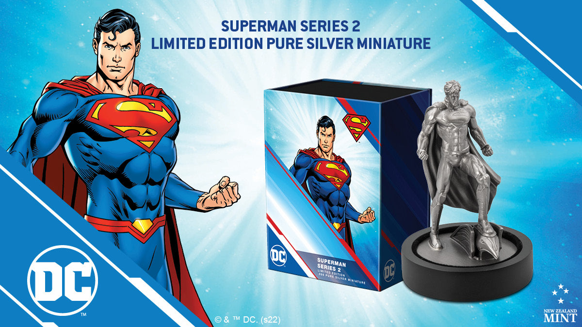 We are excited to share a new SUPERMAN™ silver miniature for 2022! This SUPERMAN figurine is approximately 9 cm tall striking a powerful image of him with one foot atop a gargoyle. It is designed by 3D master sculptor Alejandro Pereira Ezcurra.