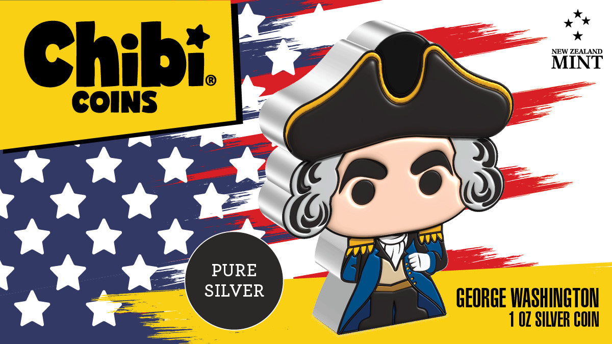 For all American History buffs, we have a special announcement for you! Today we launch our Mt. Rushmore Presidents Chibi® Coin series, with none other than George Washington! This illustrated coin is shaped to resemble him in his war uniform.