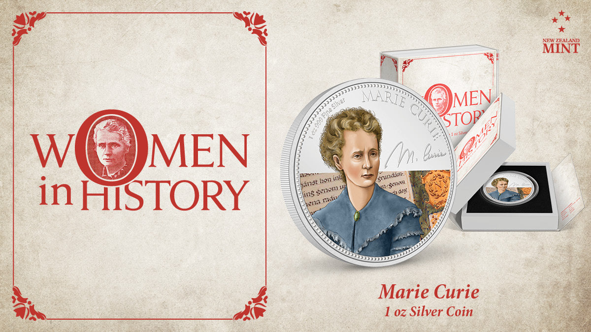 The first release in our new 1oz silver collectible coin series, Women in History, features the brilliant Marie Curie! She proved that women could make breakthroughs in science and inspired many scientists to use their work to help other people.