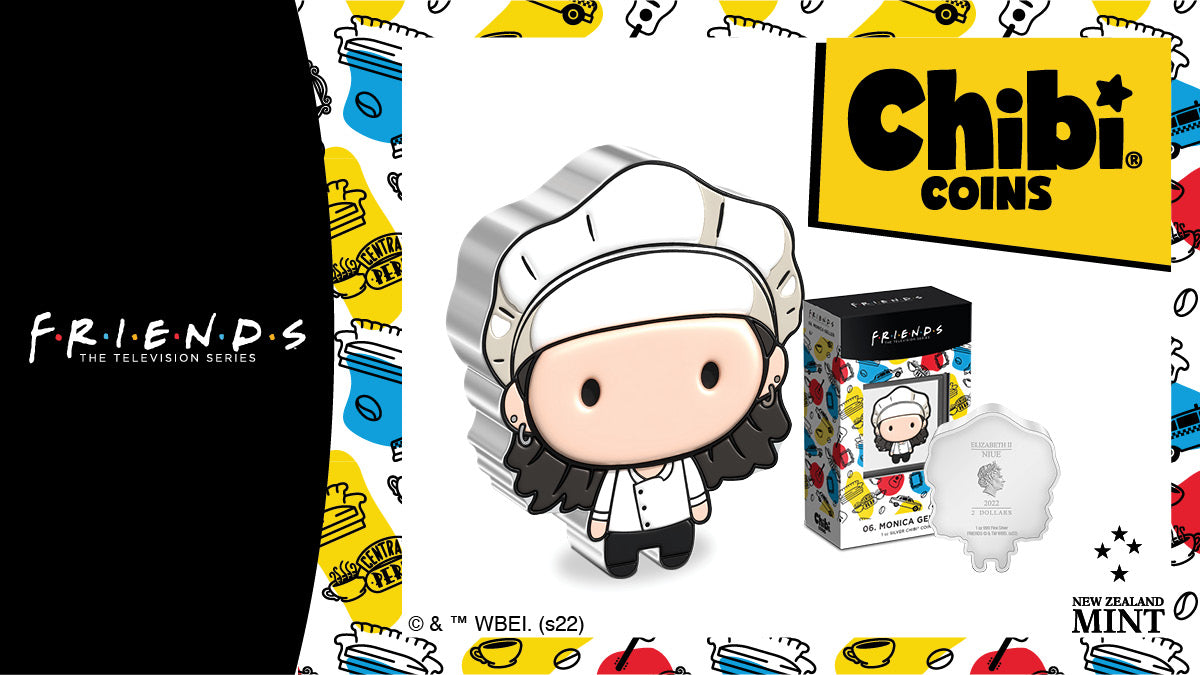 Created in partnership with Warner Bros. Consumer Products, this 1oz pure silver coin showcases Monica in her chef’s uniform, shaped and coloured as Chibi art. 