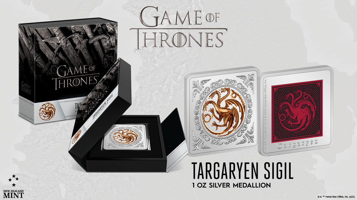 Today we can reveal the first collectible in our Game of Thrones™ Collection! In partnership with Warner Bros. Consumer Products, we have created a 1oz pure silver medallion featuring the Targaryen sigil. Order today!