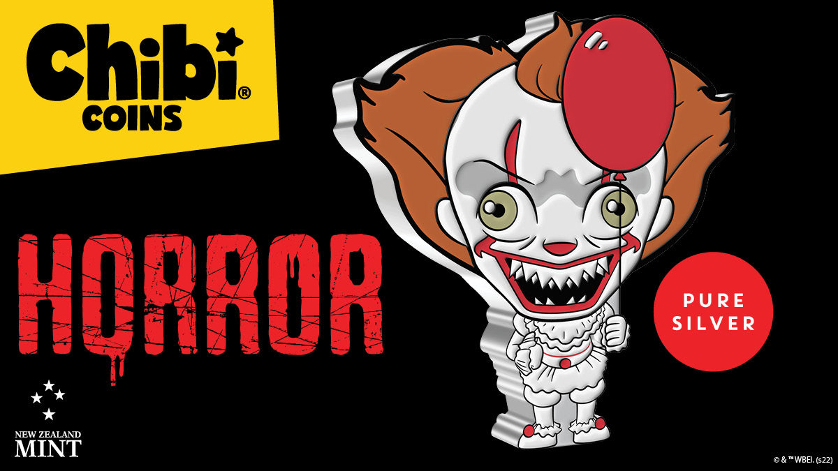 The first coin in our brand new Coin in our new Horror series is the terrifying clown from the 2017 film It! Featuring Stephen King’s most iconic and downright terrifying character, It, a clown who has haunted horror fans for generations.