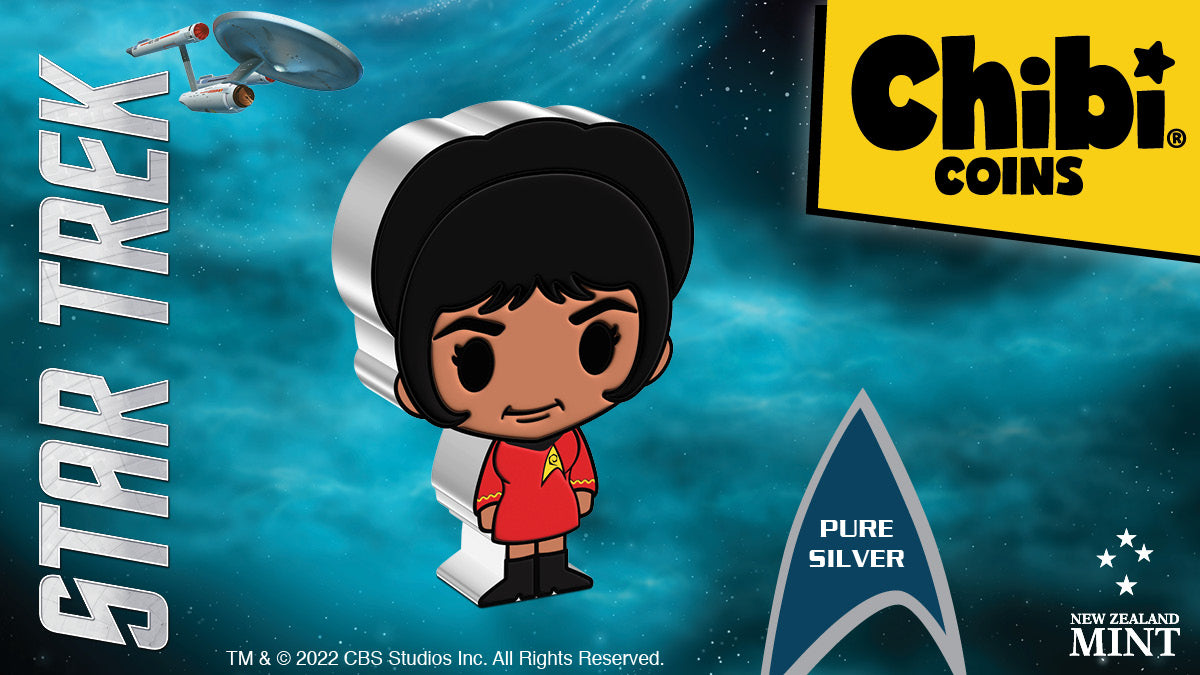 Let’s talk about our new Chibi® Coin for Star Trek’s communications officer. This 1oz pure silver coin features the much-loved Lieutenant Uhura in her red Starfleet uniform and trademark bouffant hairstyle. Open hailing frequencies and order today!