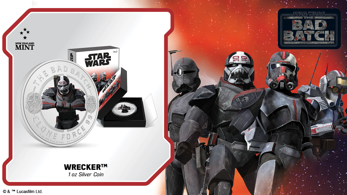 This brilliant Star Wars: The Bad Batch™ coin features the demolitions expert of the group, Wrecker! It is made with 1oz of pure silver and presents a coloured image of the mighty fighter, which stands out against the mirror finish background.
