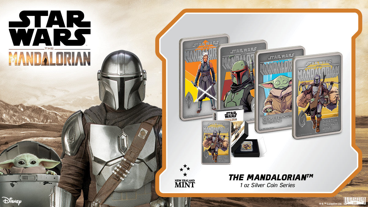 In celebration of the success of this Star Wars™ spin-off, we have created a coin series featuring four of its favourite characters. Din Djarin™, Grogu™, Boba Fett™, and Ahsoka Tano™. To mimic a poster, these coins are rectangular in shape.