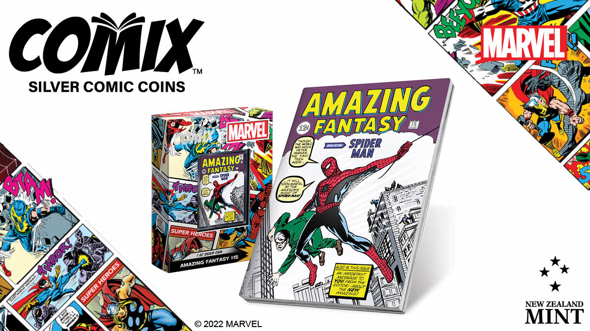 Part of our COMIX™ Coin series, these 1oz and 2oz pure silver coins feature the cover of Amazing Fantasy #15 – the comic that introduced Spider-Man™ to the world! Both have been crafted into a rectangular shape to mimic a comic book.