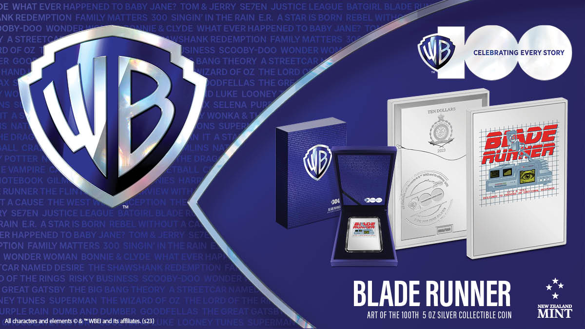 Warner Bros. Blade Runner™, and it’s here on our latest Art of the 100th coin! Made of a whopping 5oz pure silver, the grand coin displays striking coloured artwork which includes the film’s name and the iconic Voight-Kampff test.
