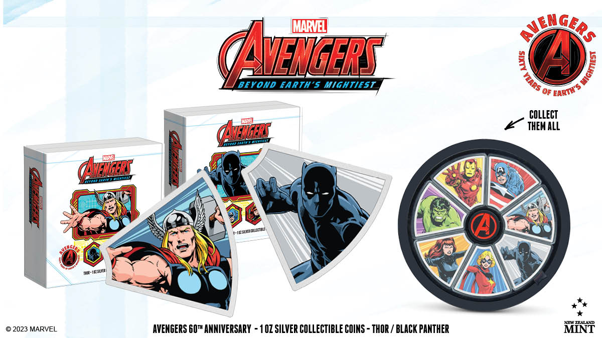 As part of our prestigious Avengers 60th anniversary coin series, we are thrilled to present two magnificent additions, Thor and Black Panther! Made from 1oz pure silver, the coins show the champions in striking colour.