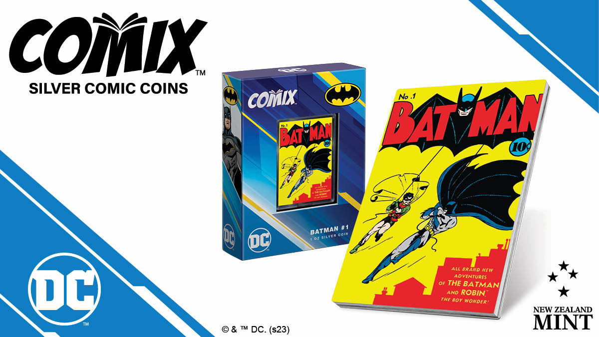 This new COMIX™ Coin features the cover of the Batman #1 comic, published in March 1940. To replicate the comic book, the coin has been crafted into a rectangular shape and is uniquely coloured on all four sides to mimic the spine and pages!