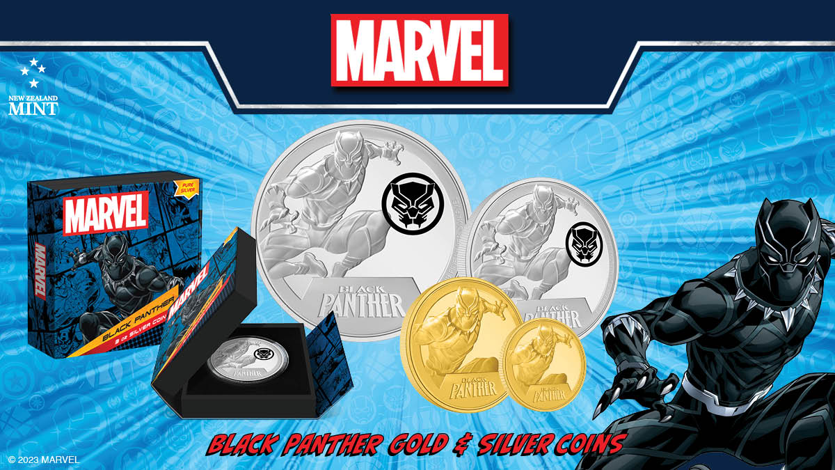 Black Panther fans! The righteous King, noble Avenger and fearsome warrior is here to shine on these special pure gold and silver coins! All coins display a detailed engraving of Black Panther looking ready to pounce!