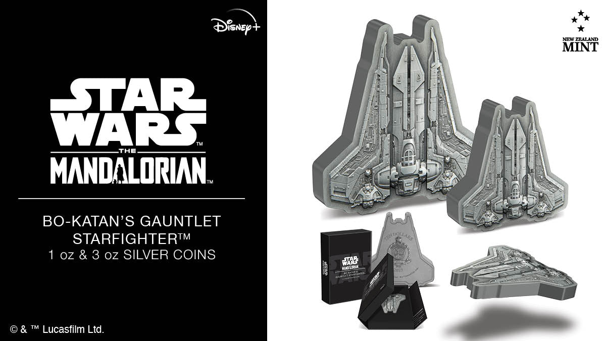The Bo-Katan’s Gauntlet Starfighter™ 1oz and 3oz pure silver coins have arrived! Fully engraved, the designs include an antique finish and relief — making it a truly striking addition to your Star Wars collection!