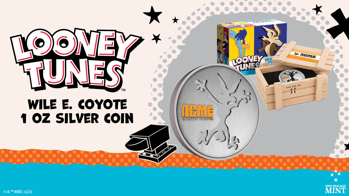 Show your love to Looney Tunes Wile E. Coyote with this super fun release! Made of 1oz pure silver, the coin features a punch out, made to look as if Wile E. has smashed right through. The creative packaging even resembles an ACME product!